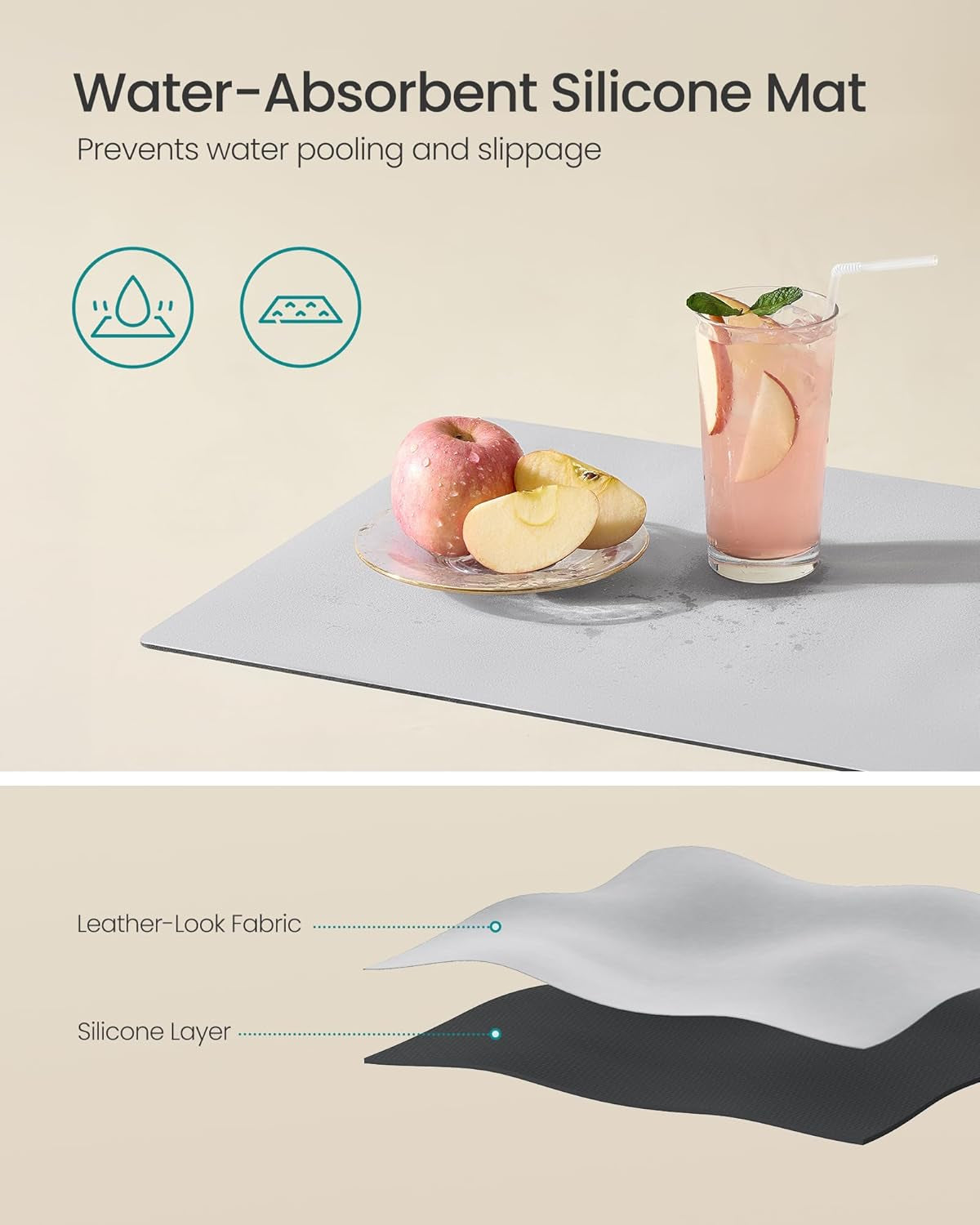 Dish Drying Rack, Kitchen Dish Rack, with Drainboard, 360° Rotatable and Extendable Spout, with Cutlery Holder, 12.2-22 X 16.5 X 7.9 Inches, Matte White and Dove Gray UKCS552W01