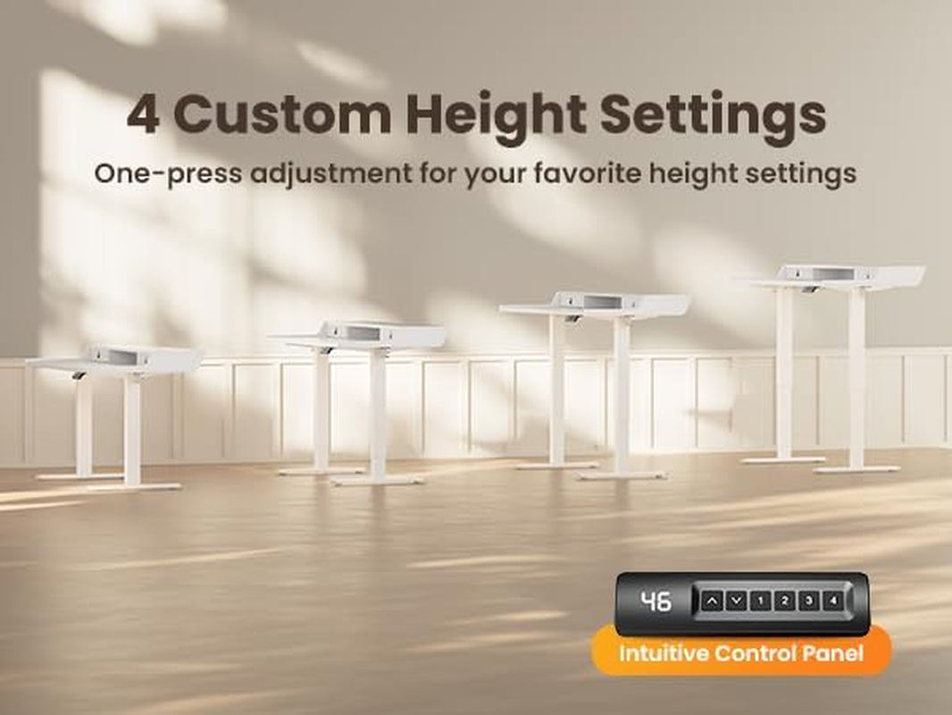 Electric Standing Desk with Drawers, 48″ X 24″ Gaming Table Compatible Monitor Stand, Stand up Desks, Home Office Height-Adjustable Desk with Storage Shelf, 4 Preset Heights, White