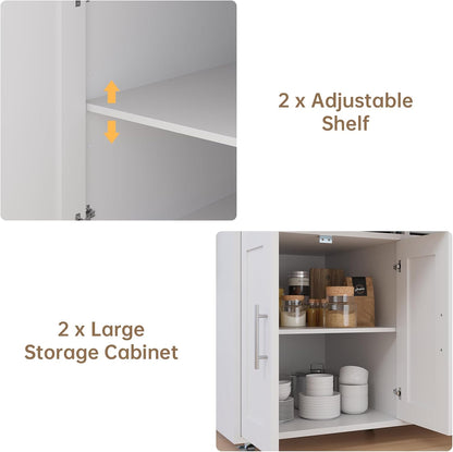 78" Rolling Kitchen Island with Extendable Table, Mobile Kitchen Islands with Storage for 2-4， 3 in 1 Island Cart on Wheels for Small Space with 2 Drawers & 4 Door Cabinet, White