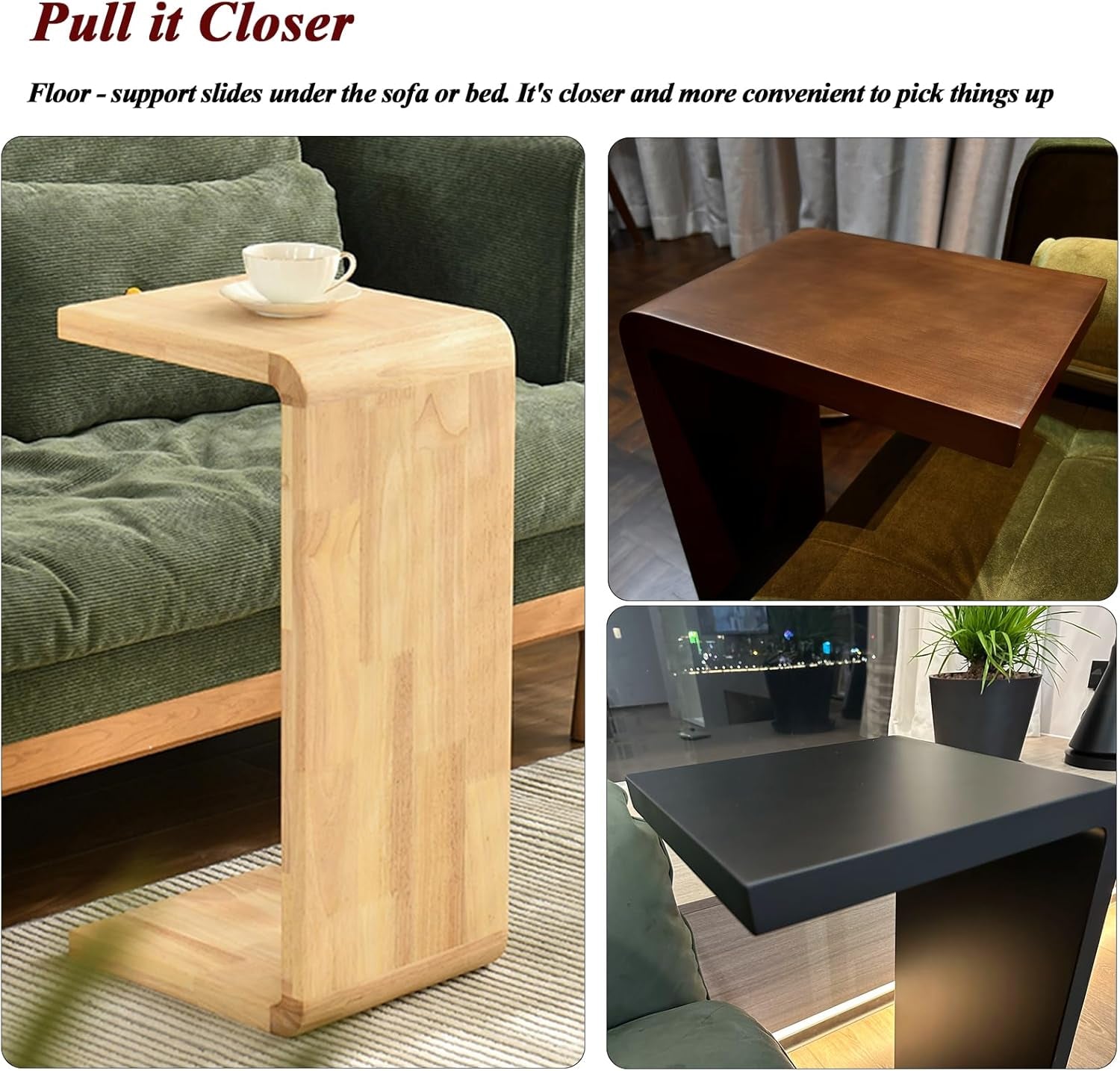 C-Shaped Side Table, Solid Wood End Table for Couch Sofa and Bed, Wooden C Tables for Living Room Bedroom, Small Snack Tray Table for Space Saving (1, 27.2" H-Brown)