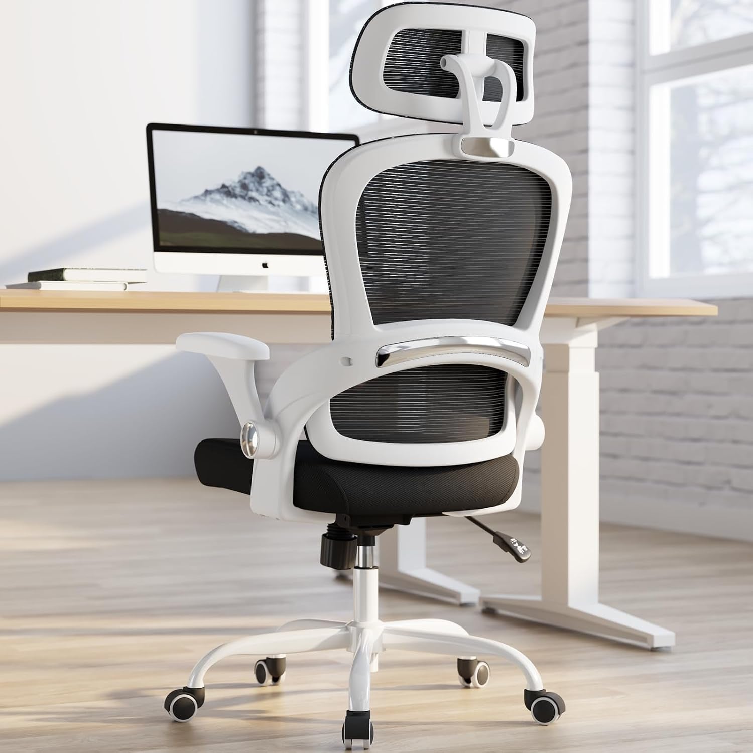 Office Chair - Ergonomic Office Chair with Back Support, Computer Chair - Home Office Desk Chairs, 330Lbs Wide Seat Big and Tall Office Chairs with Headrest, Comfy Desk Chairs (White Black)