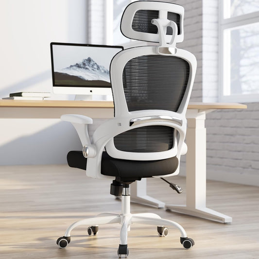 Office Chair - Ergonomic Office Chair with Back Support, Computer Chair - Home Office Desk Chairs, 330Lbs Wide Seat Big and Tall Office Chairs with Headrest, Comfy Desk Chairs (White Black)