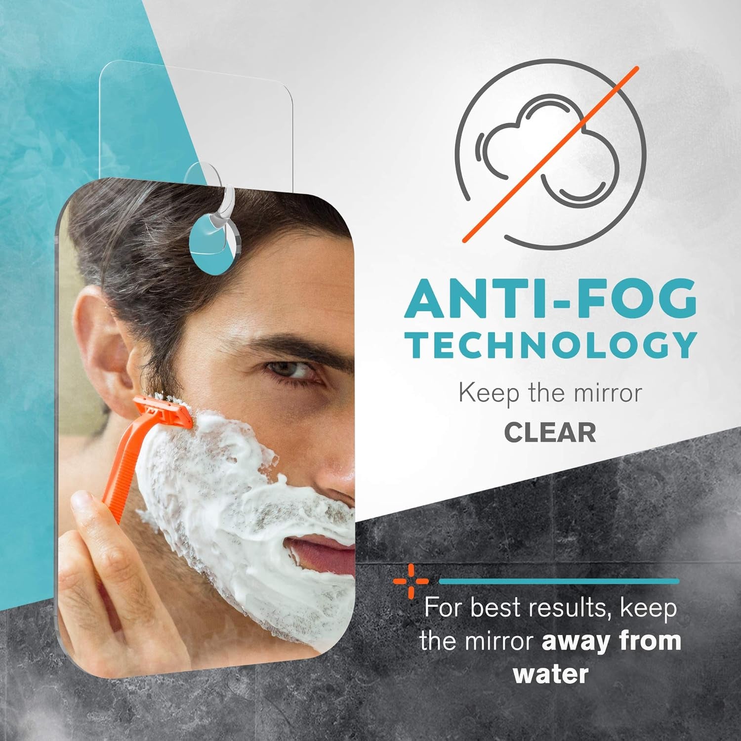 Fogless Shower Mirror for Shaving – Anti-Fog Acrylic Mirror with Razor Holder, No-Drill Wall Mount, Flat Design for Steam Showers, Medium 6X8In