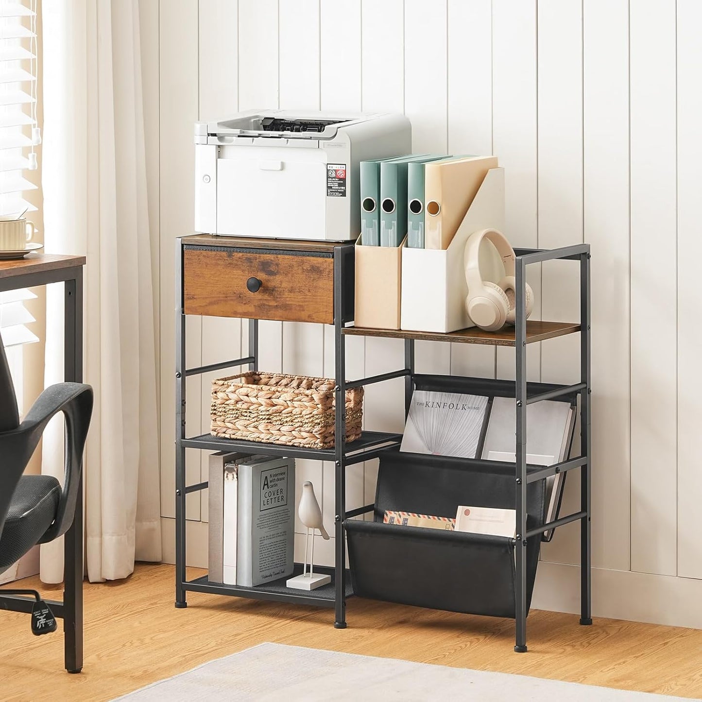 Record Player Stand with Vinyl Storage, Turntable Stand with Record Storage and Display Shelf, Media Cabinet with Drawer for Living Room, Bedroom,Rustic Brown BF75CJ01