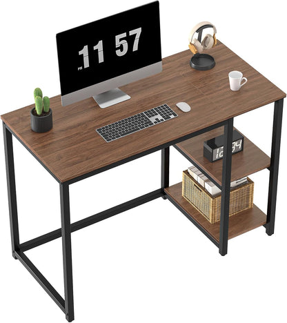 40" Vintage Desk with Shelves, Sturdy Dark Brown Desks with Storage, Rustic Desk Wooden