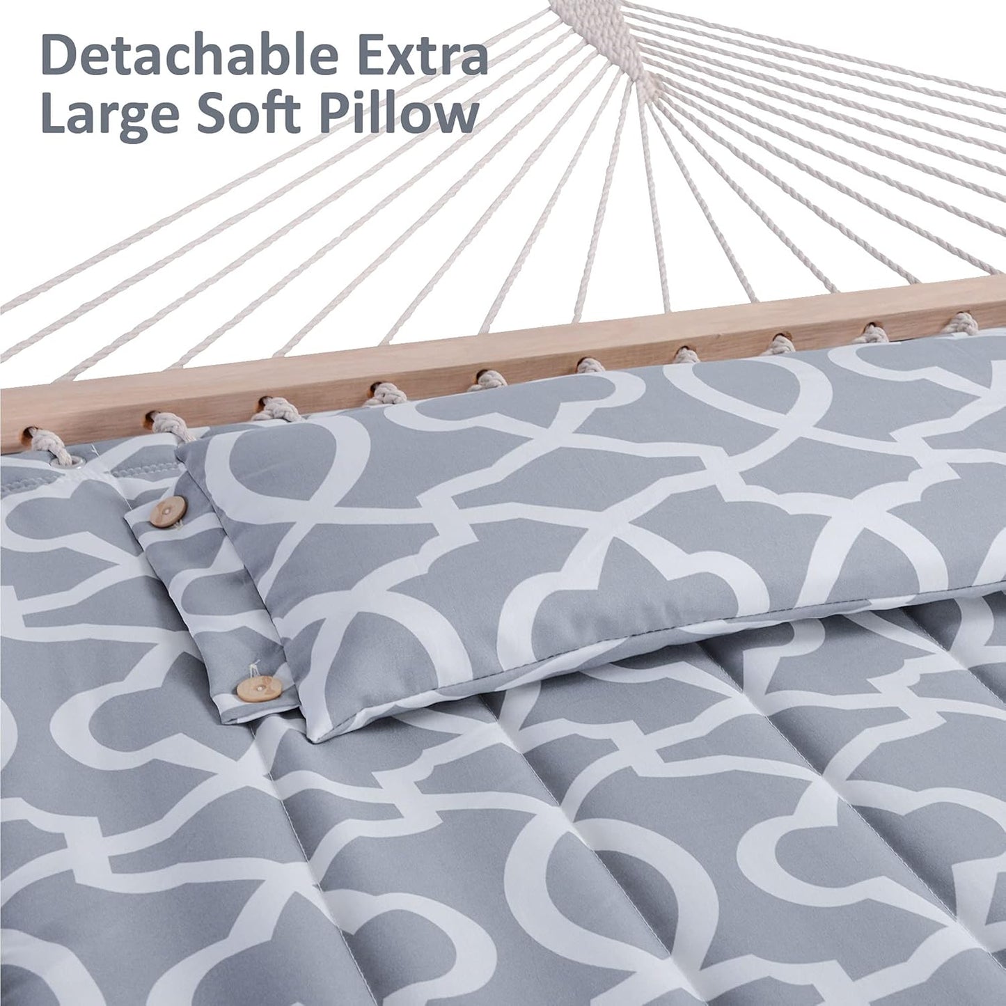 55 Inch Extra Large Double Hammock with Stand, 475Lbs Capacity, Outdoor Portable Hammock with Hardwood Spreader Bar, Extra Large Pillow, Grey