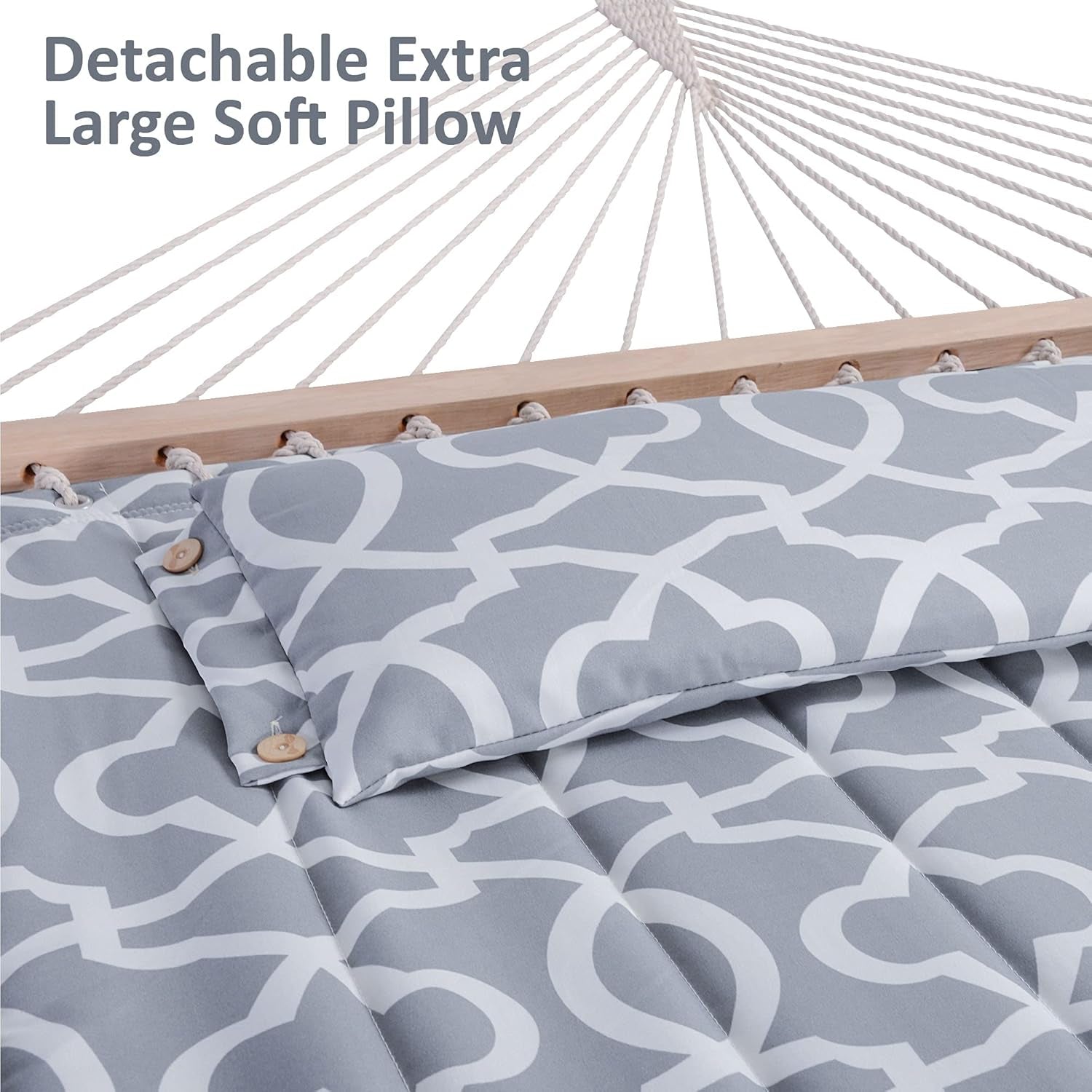 55 Inch Extra Large Double Hammock with Stand, 475Lbs Capacity, Outdoor Portable Hammock with Hardwood Spreader Bar, Extra Large Pillow, Grey