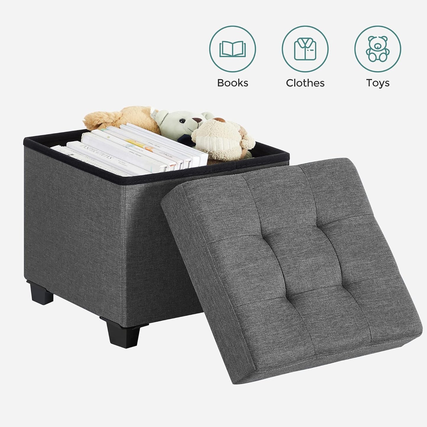 15 Inches Cube Storage Ottoman, Bedroom Bench with Storage, Foot Stool with Feet, Holds up to 660 Lb, Dark Gray ULSF14GYZ