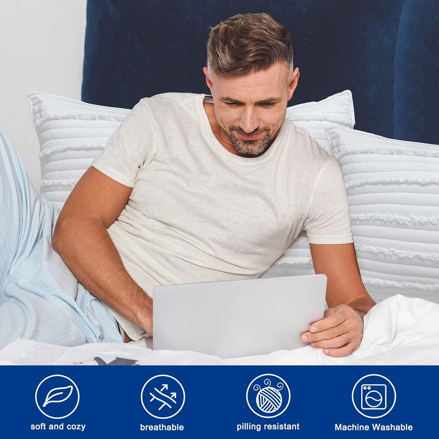 Queen Size Pillow Shams Set of 2, Ultra Soft Breathable 20 X 30 Inches Pillow Case Envelope Closure, Microfiber Farmhouse Bed Pillowcases for Easy Care, White