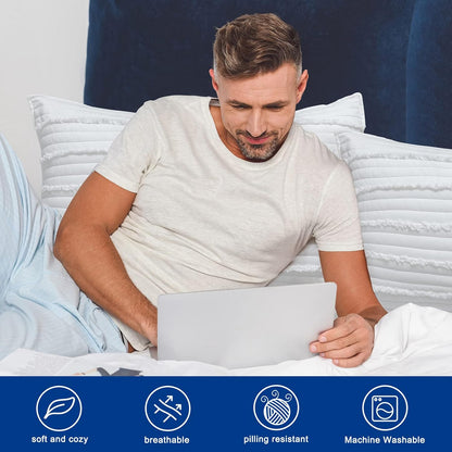 King Size Pillow Shams Set of 2, Ultra Soft Breathable 20 X 36 Inches Pillow Case Envelope Closure, Microfiber Farmhouse Bed Pillowcases for Easy Care, White