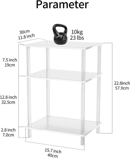 Acrylic Side Table Clear 3-Tier End Table for Living Room, Office, Hallway, Bedroom Small Bedside Table