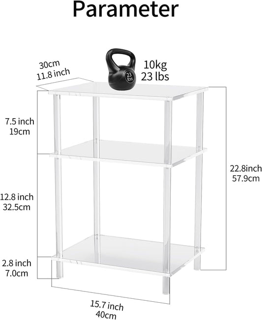 Acrylic Side Table Clear 3-Tier End Table for Living Room, Office, Hallway, Bedroom Small Bedside Table