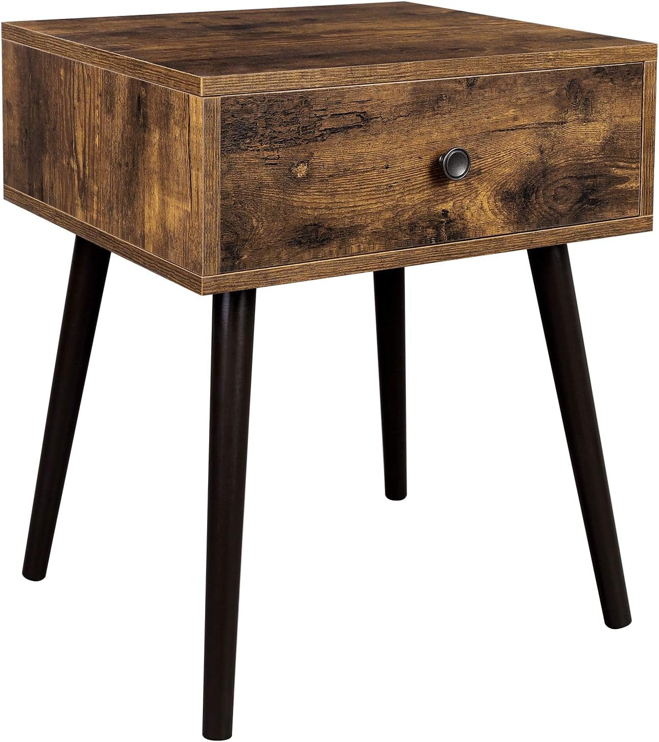 Nightstand, Sofa Side Table, End Table with a Drawer and Tapered Legs, Retro Style, for Bedroom, Rustic Brown ULET176B01