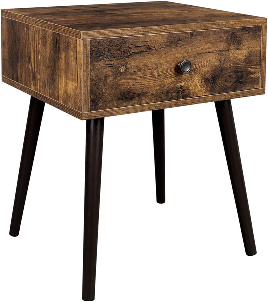 Nightstand, Sofa Side Table, End Table with a Drawer and Tapered Legs, Retro Style, for Bedroom, Rustic Brown ULET176B01