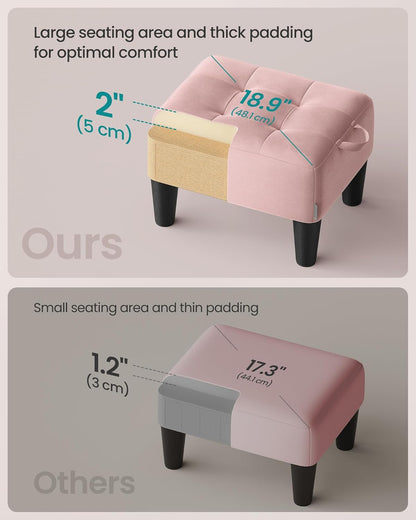 Foot Stool with Legs, Small Footstool Ottoman, Velvet Seat with Thick Cushion, for Living Room, Bedroom, Entryway, 330 Lb Weight Capacity, Jelly Pink ULOM501R01