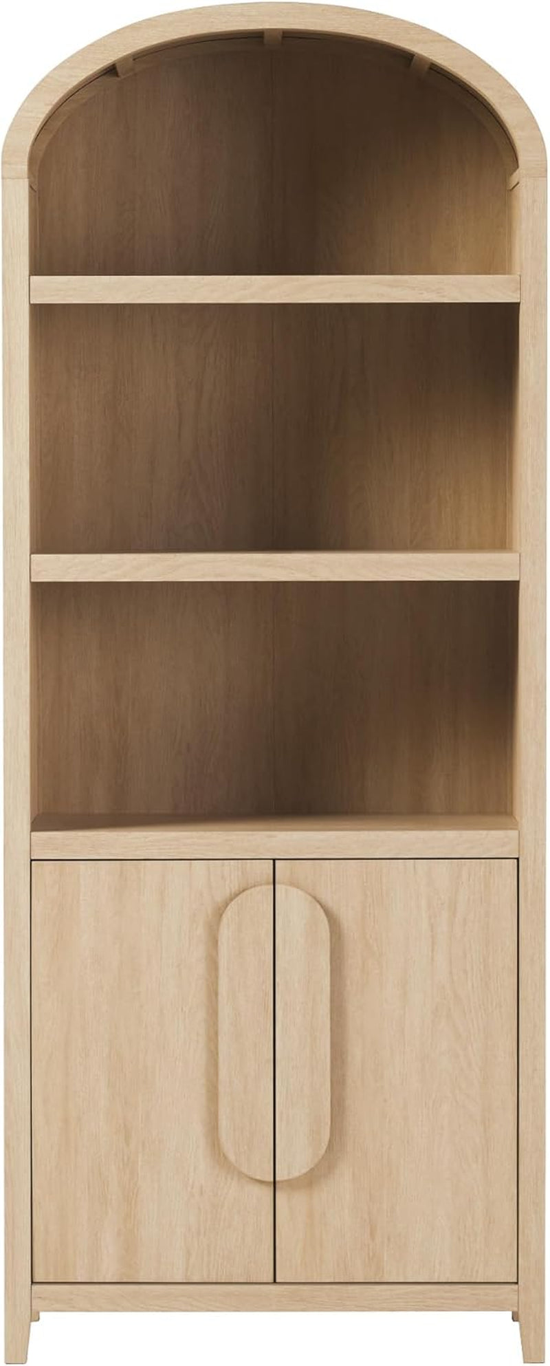Chantelle Modern Arched Bookcase with Statement Wood Cabinet Pulls - Coastal Oak