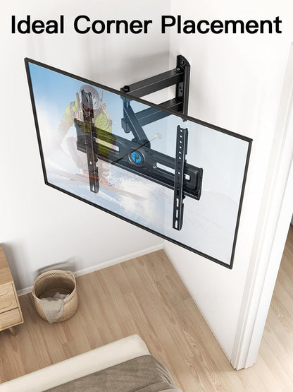 Full Motion TV Wall Mount for Most 26-60 Inch Flat & Curved Tvs up to 77 Lbs, Adjustable Bracket Height, Single Articulating Arm, Extension, Max VESA 400X400Mm, PIMF9