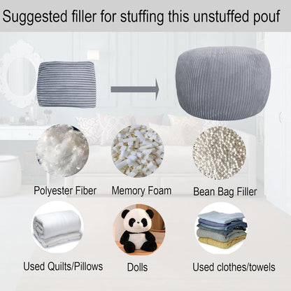 Unstuffed Ottoman Pouf Cover, Foot Rest Cover, Bean Bag Chair Cover (Gray)