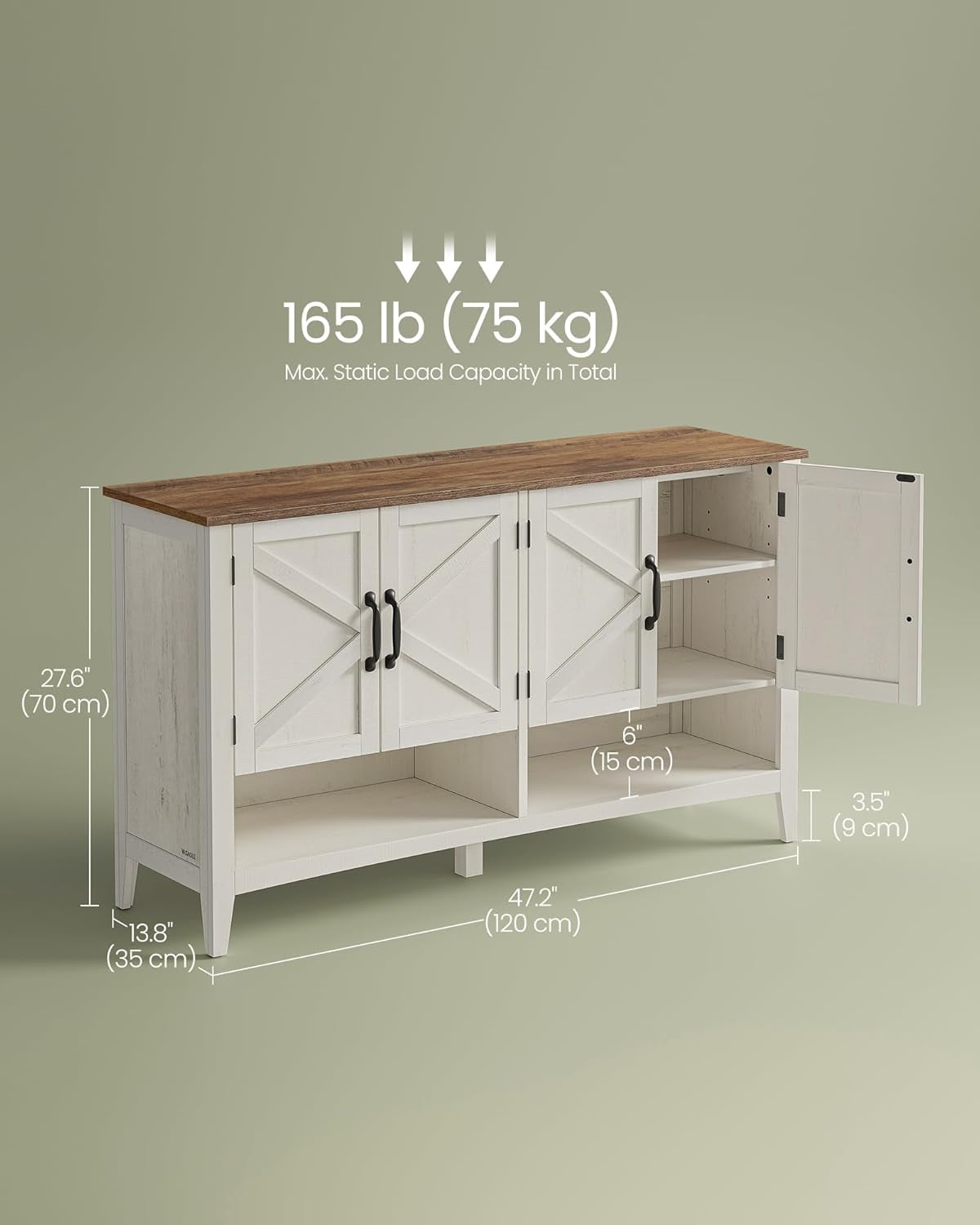 Shoe Cabinet, 3-Tier Shoe Storage Organizer, Farmhouse Freestanding Cabinet with Height-Adjustable Shelf, 13.8 X 47.2 X 27.6 Inches, Entryway, Rustic White ULBC039W01