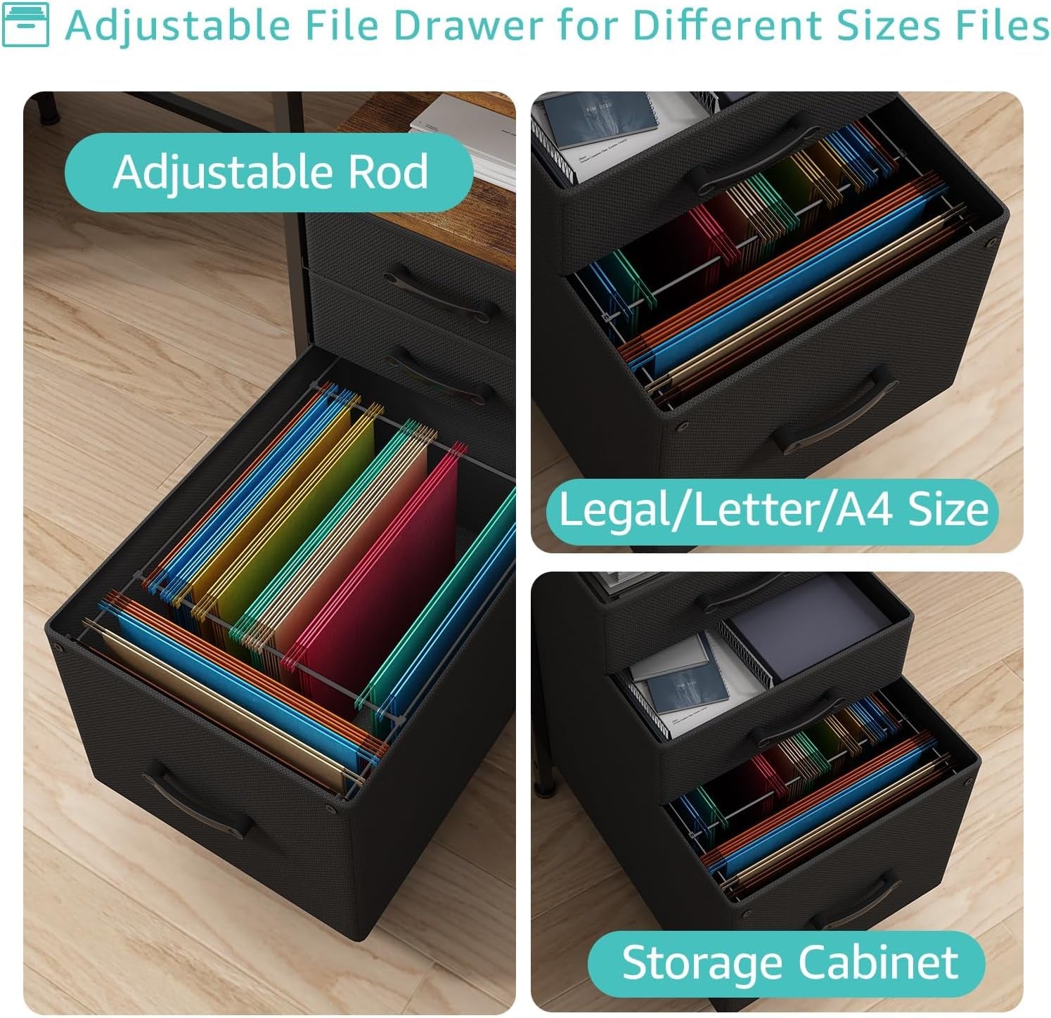 White Computer Desk with File Drawers Cabinet, 55 Inch Home Office Desk with Monitor Stand Shelves, Writing Study Gaming Desks with Led Lights and Power Outlets for Bedroom, White