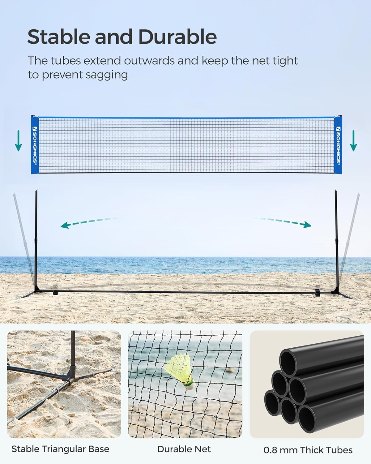 Badminton Net, Height Adjustable Volleyball Net, Pickleball Net for Junior Tennis, Kids, Indoor Outdoor Court, Foldable Nylon Net with Poles 10Ft/13Ft/16.5Ft Wide
