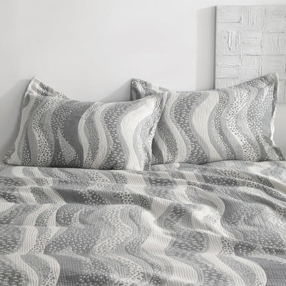 Cotton King Pillow Shams, 3 Layer Muslin Breathable Soft Thermal Yarn Dyed Sham Covers, 2 Pack 20X36 Oxford Pillowcases with Envelope Closure, Grey Wheat Waves