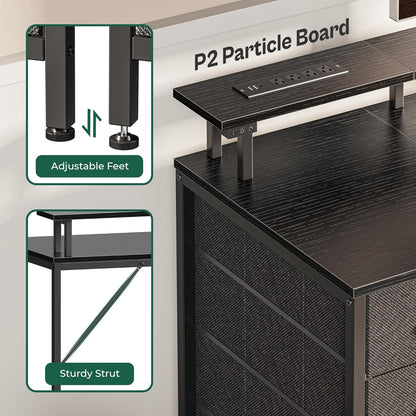47 Inch Computer Desk with Power Outlets and LED Lights, Gaming Desk with 4 Drawers, Office Desk with Monitor Stand, Study Work Home Office, Small Spaces, Black