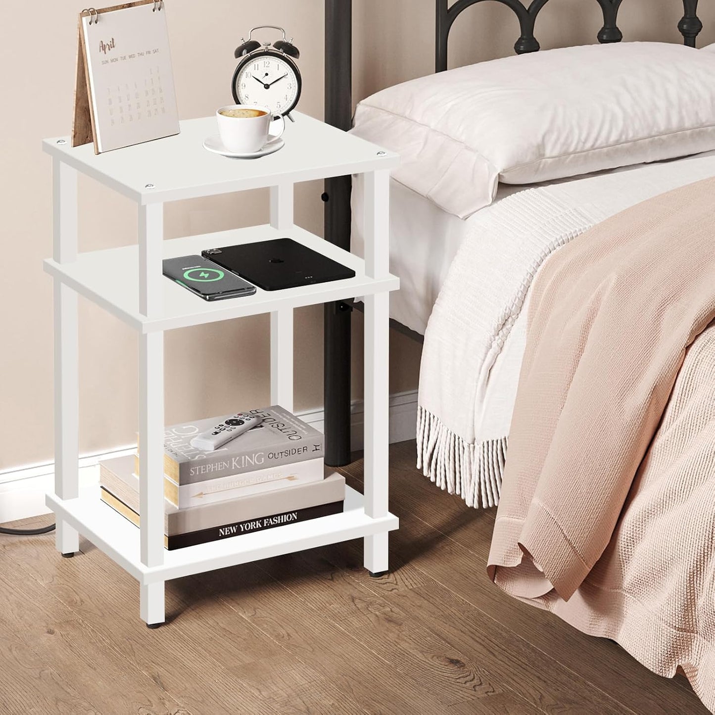 Set of 2 End Table, Side Table, Nightstand, 3-Tier Storage Shelf, Couch Table for Small Space TB01BW0492