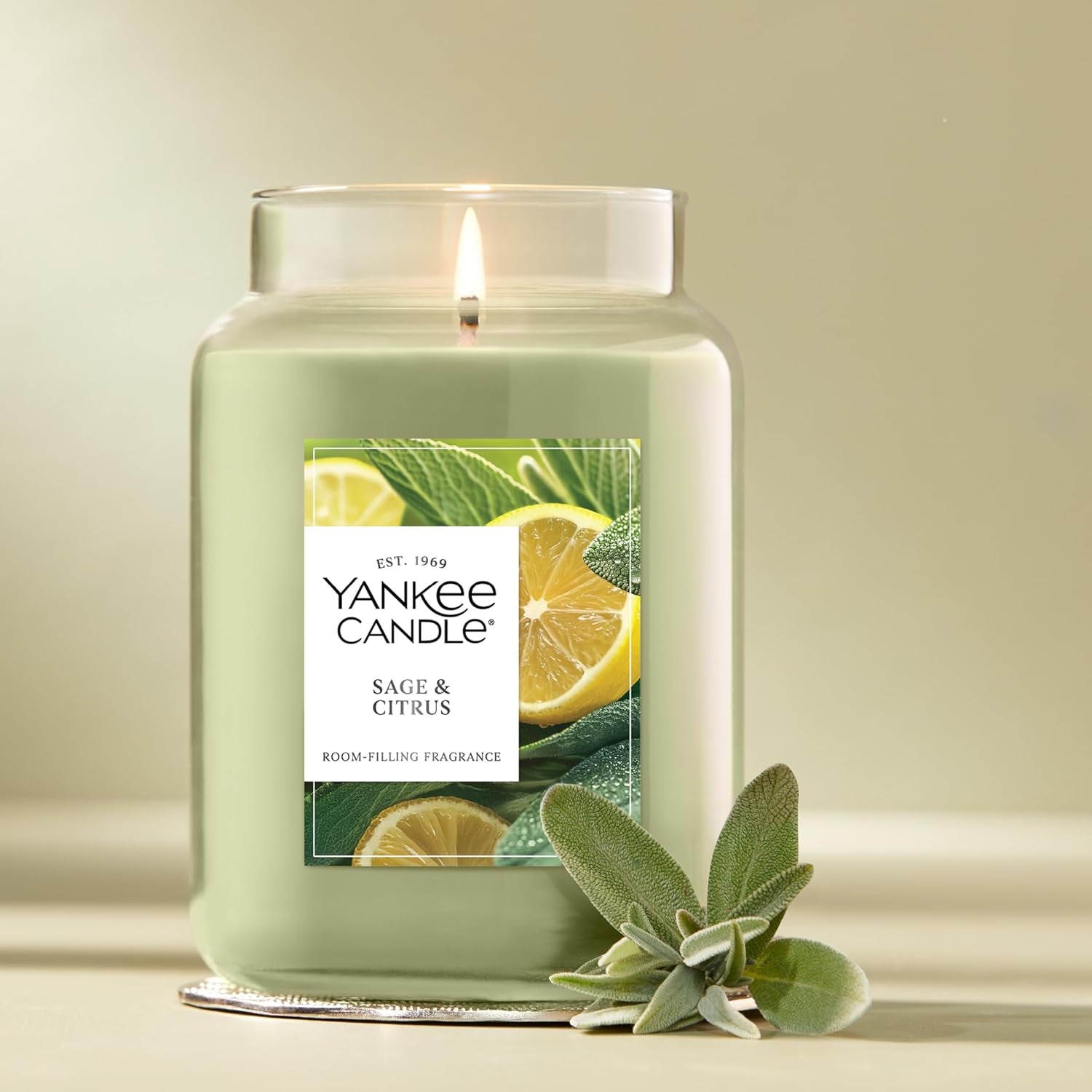 Large Jar Scented Candle with up to 150 Hour Burn Time, Premium Plant Wax Blend for Consistent Burn, 22 Oz Jar Candle with Room Filling Fragrance, Sage & Citrus