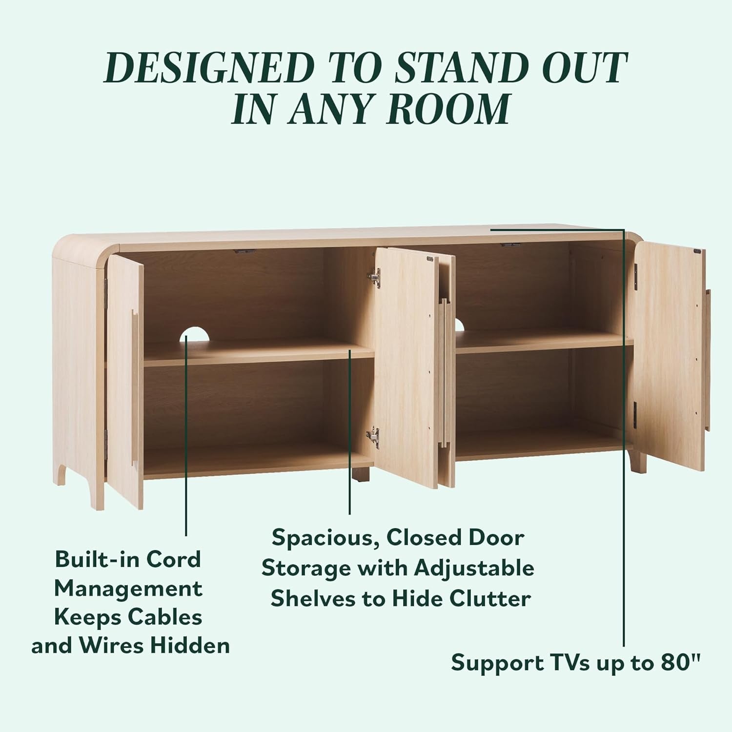 Chantelle Sideboard TV Stand with Storage, 70", Coastal Oak