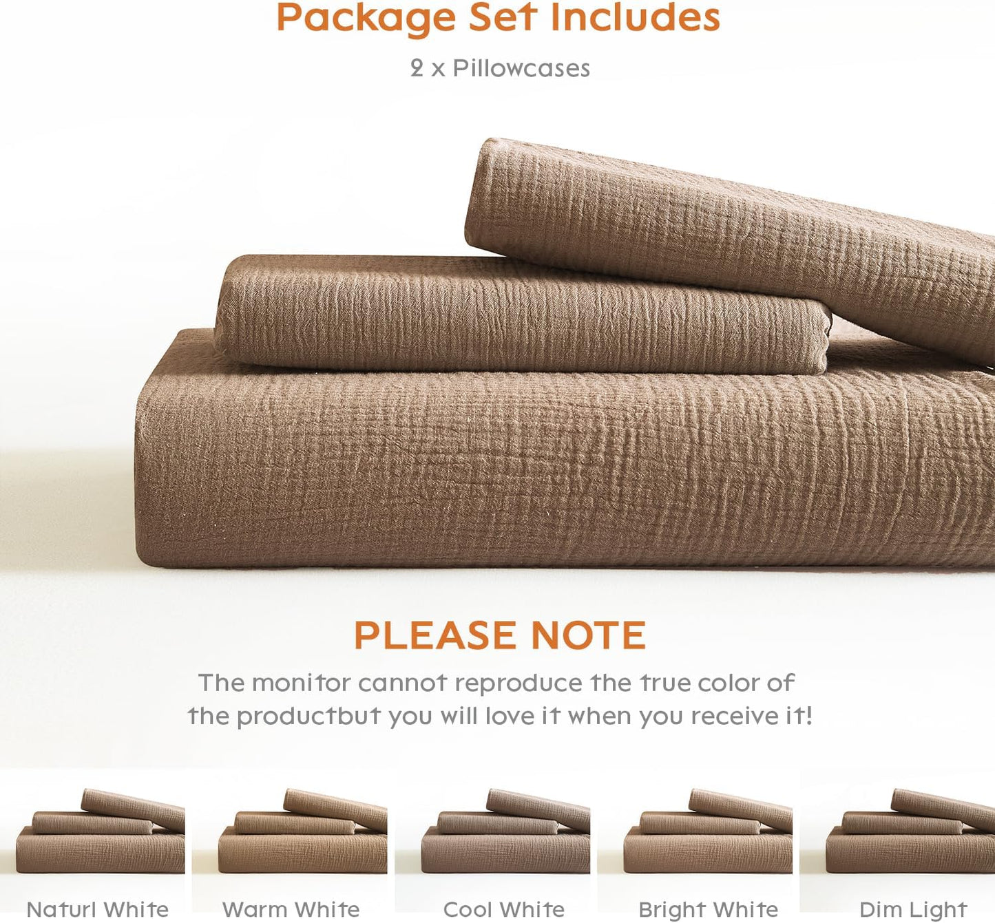 Muslin Pillowcases King Size 100% Cotton, 2 Pack Linen like Pillow Shams with Envelope Closure, Ultral Soft and Breathable Pillow Case Covers, Light Brown, 20" X 36", No Filling