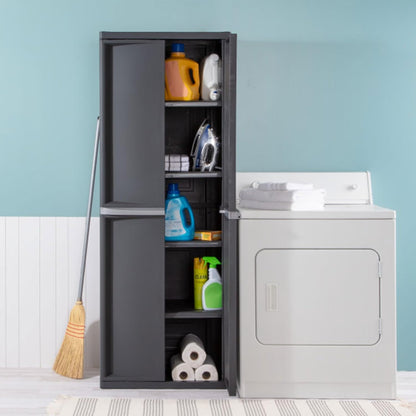 4 Shelf Cabinet, Lockable Utility Storage W/ Adjustable Shelves, Gray - Plastic Shelving Unit for Organizing Garage, Pantry, Basement, Laundry Room or Mudroom