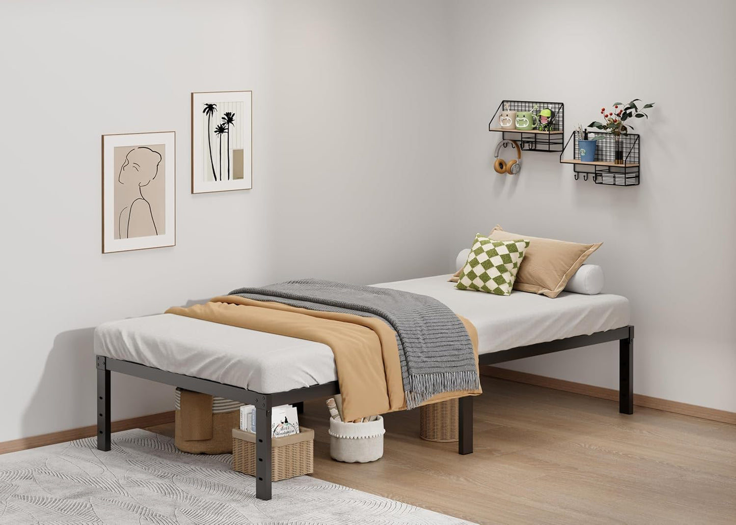 Metal Bed Frame Twin Size - 14 Inch Heavy-Duty Twin Platform Bed Frame No Box Spring Needed, Easy Assembly, Noise-Free, Sturdy Mattress Foundation, Underbed Storage Space