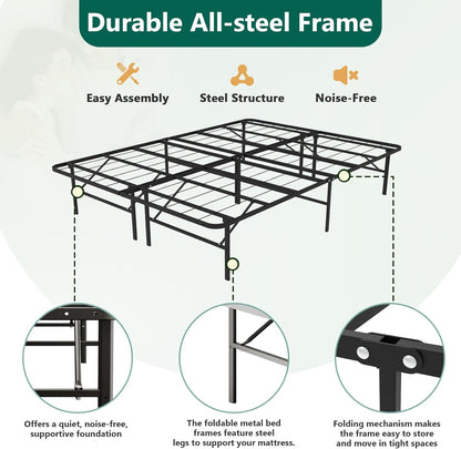 Queen Folding Platform Bed Frame, Heavy Duty Steel Construction with 14" Storage, Tool-Free Assembly, No Box Spring Required