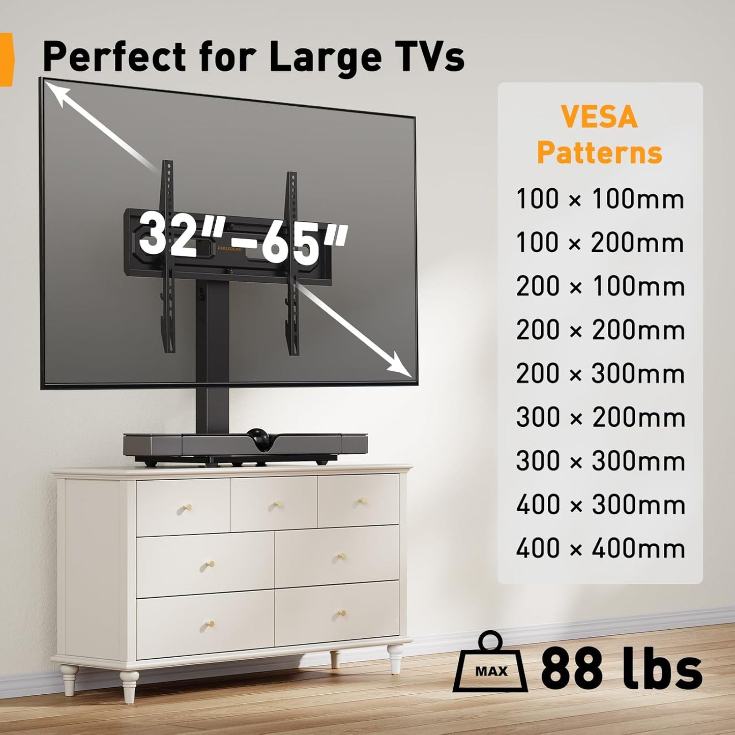TV Stand Mount, Universal Swivel TV Stand for 32–65 Inch LCD/LED/OLED Tvs up to 88 Lbs, TV Legs with Tempered Glass Base, Height Adjustable TV Base Stand with Tilt, Max VESA 400X400Mm