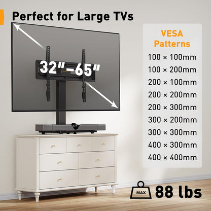 TV Stand Mount, Universal Swivel TV Stand for 32–65 Inch LCD/LED/OLED Tvs up to 88 Lbs, TV Legs with Tempered Glass Base, Height Adjustable TV Base Stand with Tilt, Max VESA 400X400Mm