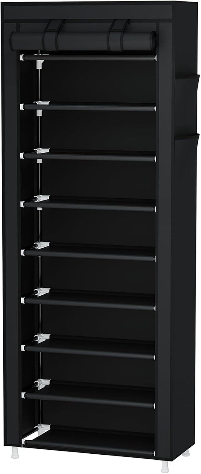 7 Tier Shoe Rack Organizer,Portable Shoe Shelf with Nonwoven Fabric Cover for Closet Hallway,Bedroom,Entryway,Black