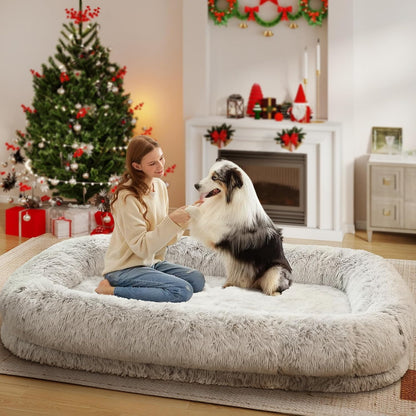 Human Dog Bed for Adults, 46 X 10 X 76 Long Human Size Dog Bed, Removable Cover, Orthopedic Design, Light Grey