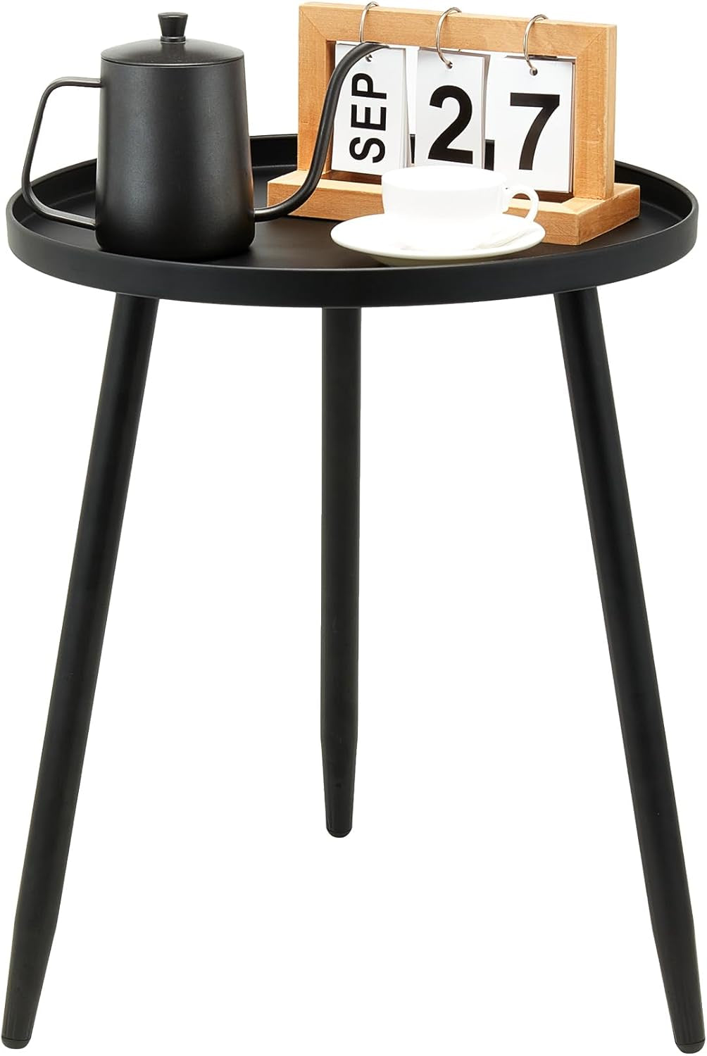 Decent End/Side Tables - Small round Accent Table, Metal Black Narrow Night Stands with 3 Legs, Ideal for Any Room-Side Tables Living Room, Bedroom, Tall Plant Stand Balcony, Indoor & Outdoor