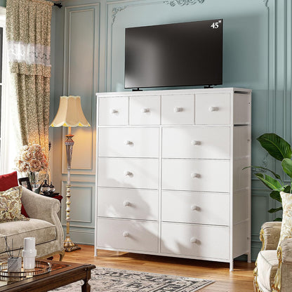 Dressers for Bedroom with 12 Drawers, Fabric Dressers & Chests of Drawers, Sturdy Metal Frame, Wood Top, Entryway, Bedroom Furniture (White)