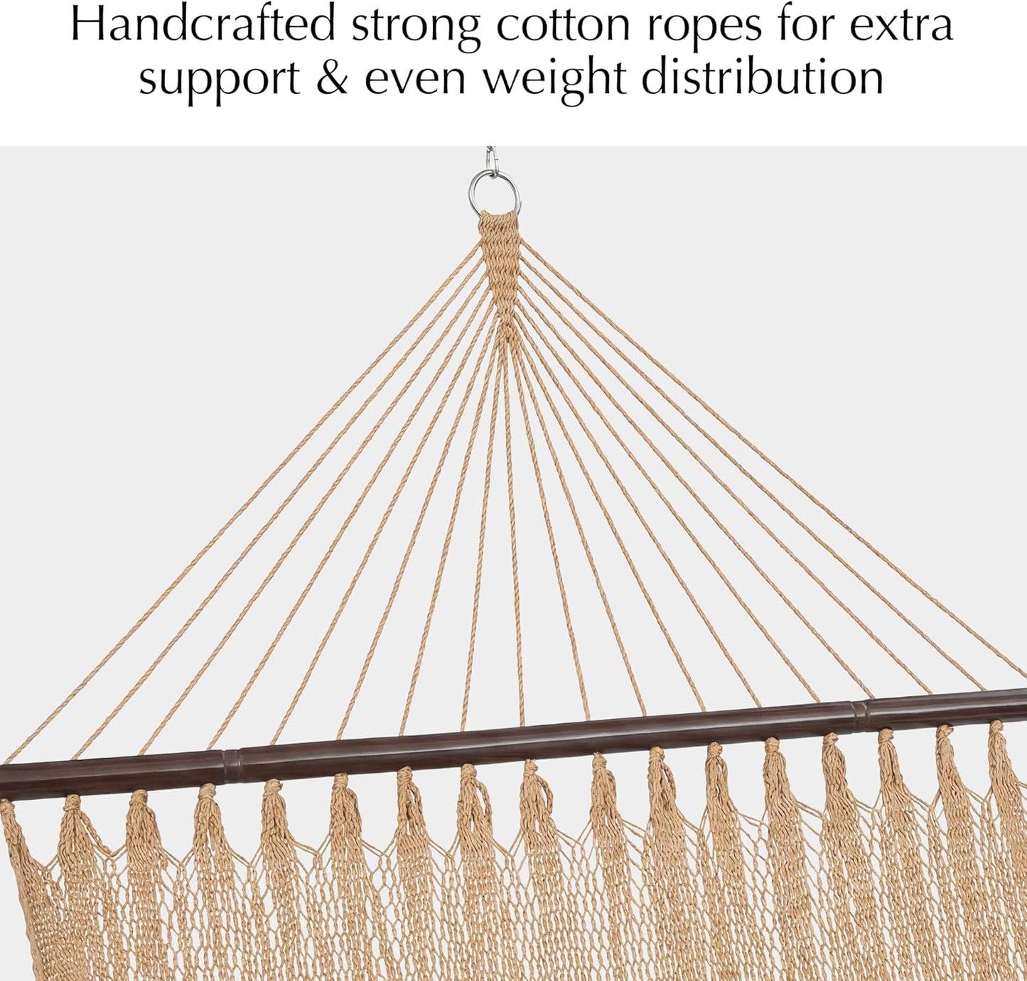 2 Person Caribbean Rope Hammocks for Outside, 12Ft Handwoven Polyester Double Hammock with Spreader Bar for Outdoor Indoor, Max 600 Lbs Capacity (Tan)