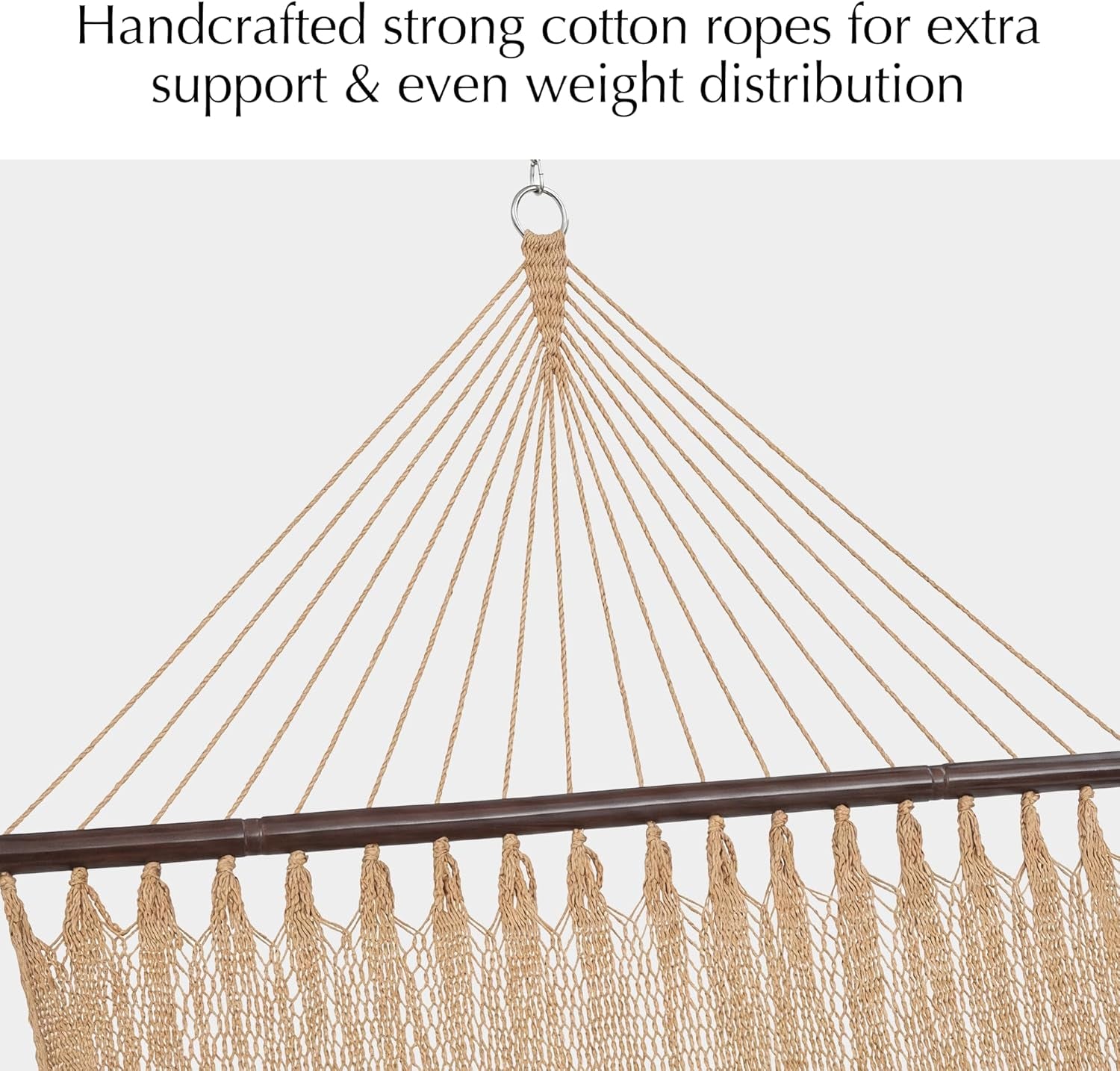 2 Person Caribbean Rope Hammocks for Outside, 12Ft Handwoven Polyester Double Hammock with Spreader Bar for Outdoor Indoor, Max 600 Lbs Capacity (Tan)