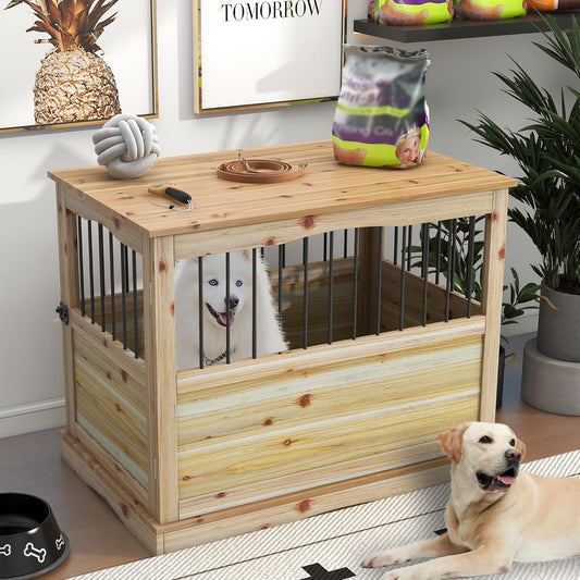Solid Wood Dog Crates for Medium Dogs, Multifunctional Dog Kennel Furniture, Sufficient Space for Pets Dog Kennel Indoor, Medium Dog Crate Furniture with Reliable Metal Lock