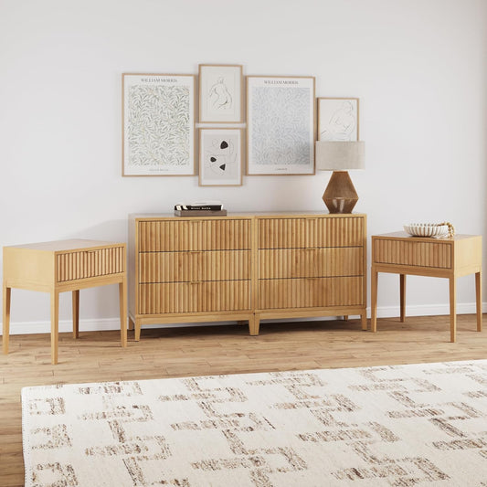 Jasper Mid Century Modern Solid Wood Bedroom Set, Dresser and Nightstand Set for Bedroom or Nursery, Warm Pine