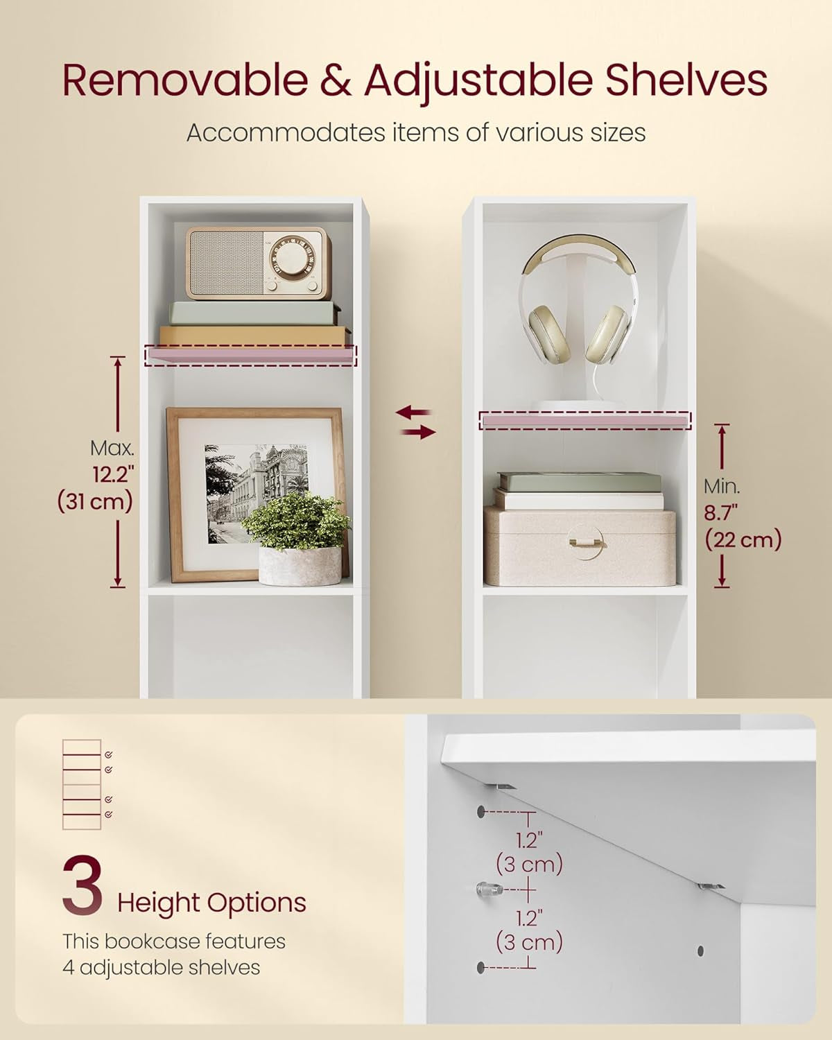 Custos Collection - Bookshelf, 6-Tier Bookcase, Book Shelf, Open Storage Shelf, 9.4 X 11.9 X 63.3 Inches, for Living Room, Home Office, Dinning Room, Cloud White ULBC411W01