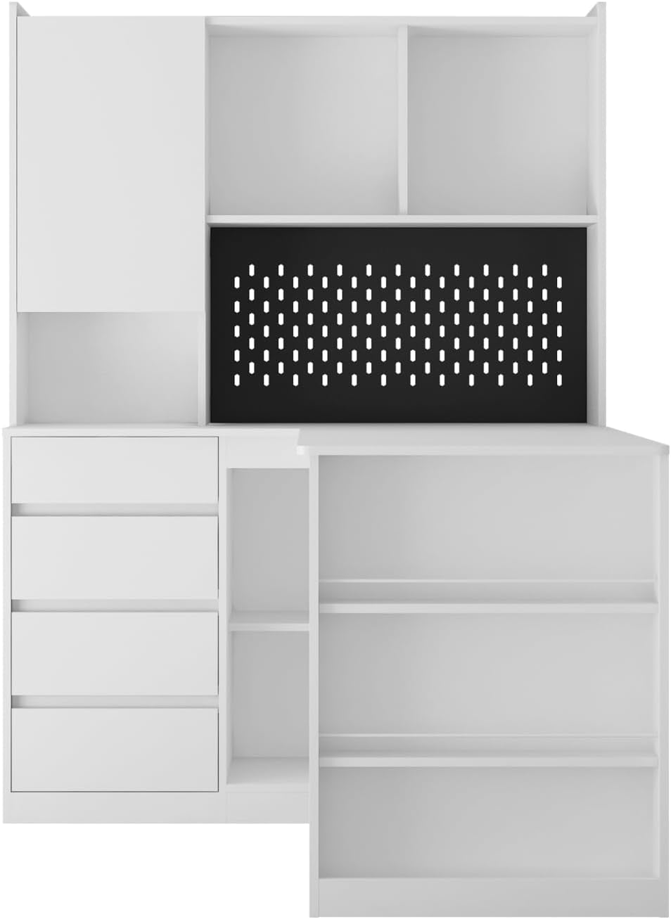 L Shaped Desk with Charger, Computer Desk with Drawers, Bookshelf, LED Light, Modern Corner Desk