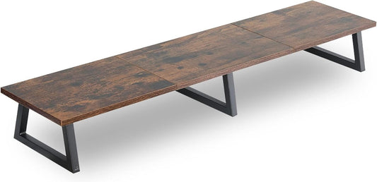42 Inch Large [Dual] [Monitor] [Riser],Rustic Brown Extra Long TV [Stand Wood & Steel Desktop [Riser] with Storage for [Dual] Screen Office Desk Organization