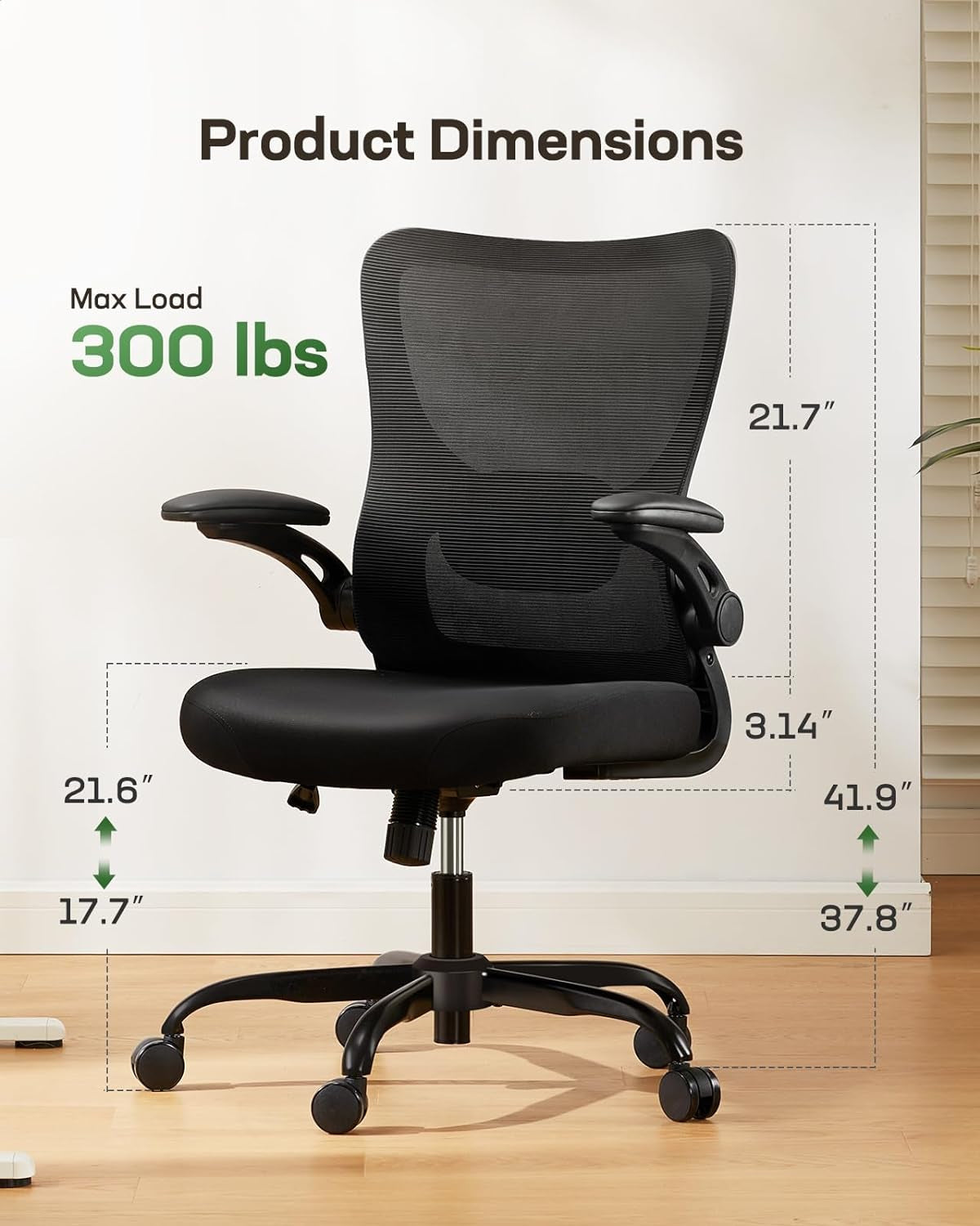 Office Chair Ergonomic Desk Chair with 3 Ways PU Armrests and Adjustable Lumbar Support Breathable Mesh Computer Chair Executive Rolling Swivel Comfy Task Chair for Home Office Gaming