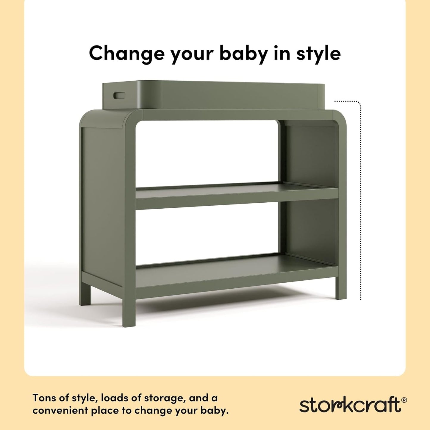 Santos Changing Table (Olive) – GREENGUARD Gold Certified Baby Changing Table, Solid Wood Changing Table for Baby, Removable Changing Topper Fits Standard-Size Changing Pad