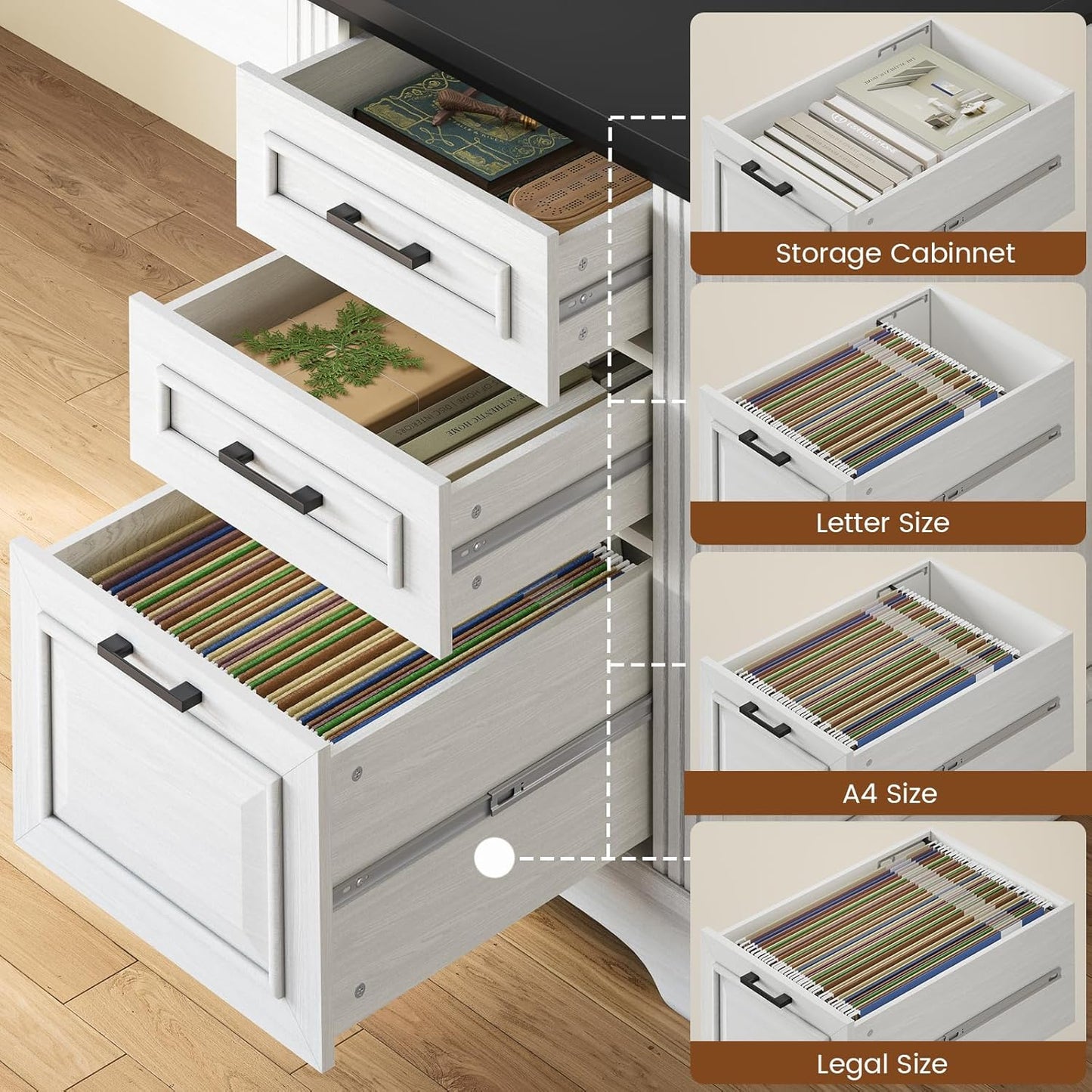 Farmhouse 55" Executive Desk, Computer Desk with Storage Drawers and Power Outlet, Home Office Desk, Workstation for Office Home, White